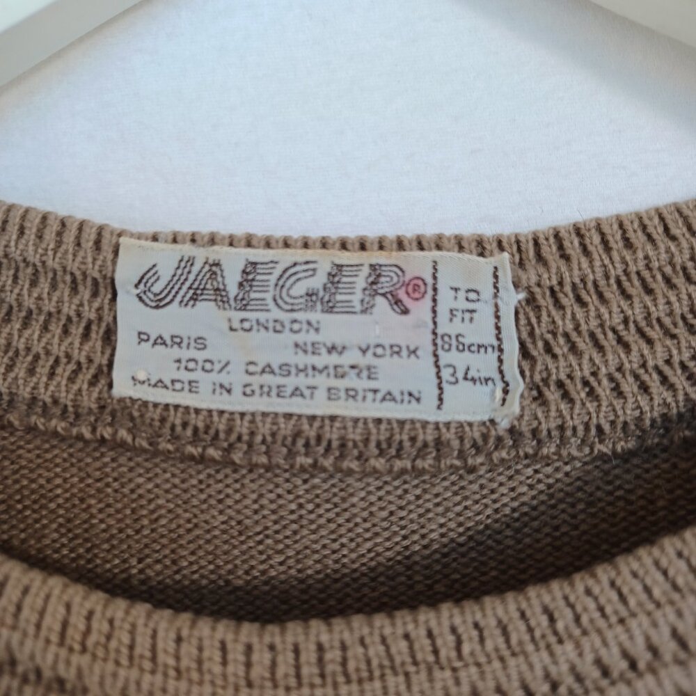 Jaeger London Cashmere Sweater Womens S/M Vintage Crew Neck Pullover Mocha Taupe - Picture 4 of 9